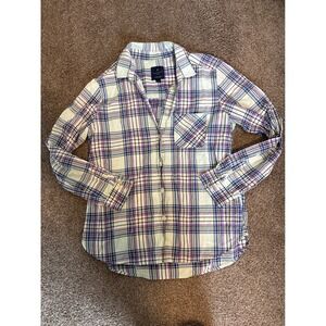 American Eagle Boyfriend Shirt Womens Medium Purple Plaid Excellent Button Down